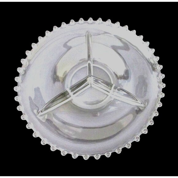 Vintage Imprial Glass Candlewick Clear Glass Divided Serving Tray w Beaded Rim - - Picture 2 of 6